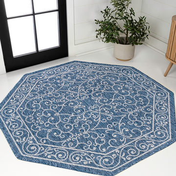 Charleston Vintage Filigree Textured Weave Indoor/outdoor Octagon Rug